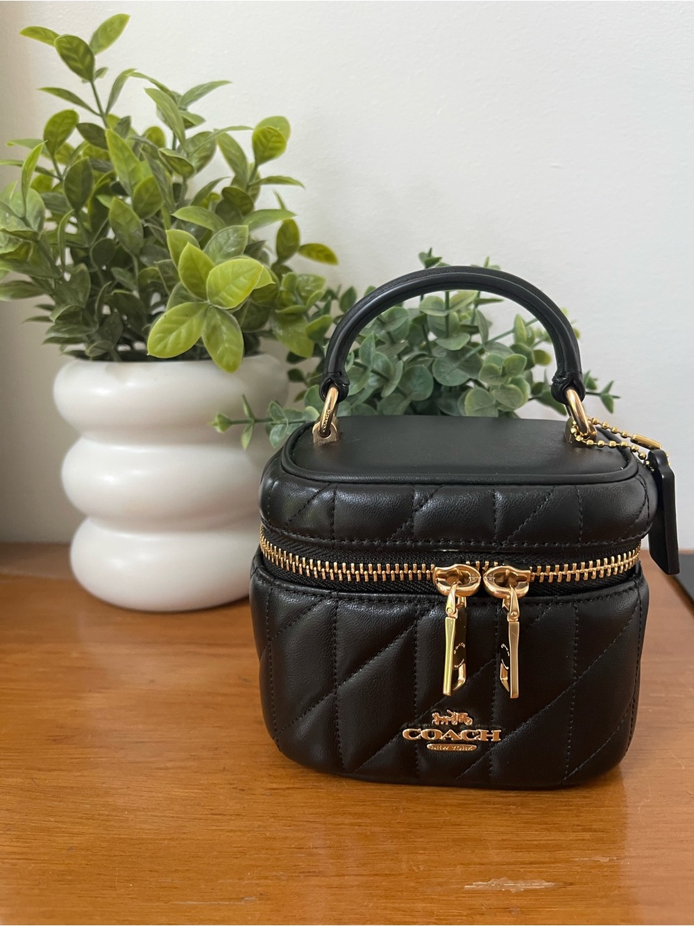 Authentic Coach Black Quilted Mini Vanity Crossbody